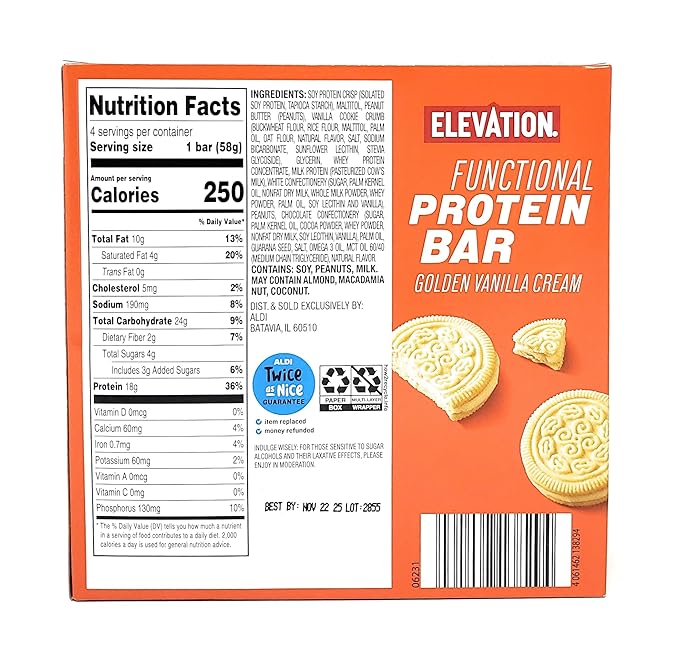 Functional Protein Bar Golden Vanilla Cream Gluten Free 8.2oz/232g (Packof 2)