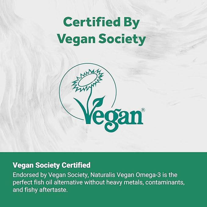Naturalis Vegan Omega 3 DHA EPA &amp DPA from Algae | Vegan Society Certified Sustainably Sourced True Full Spectrum | 60 Veggie Softgels (Carrageenan Free)