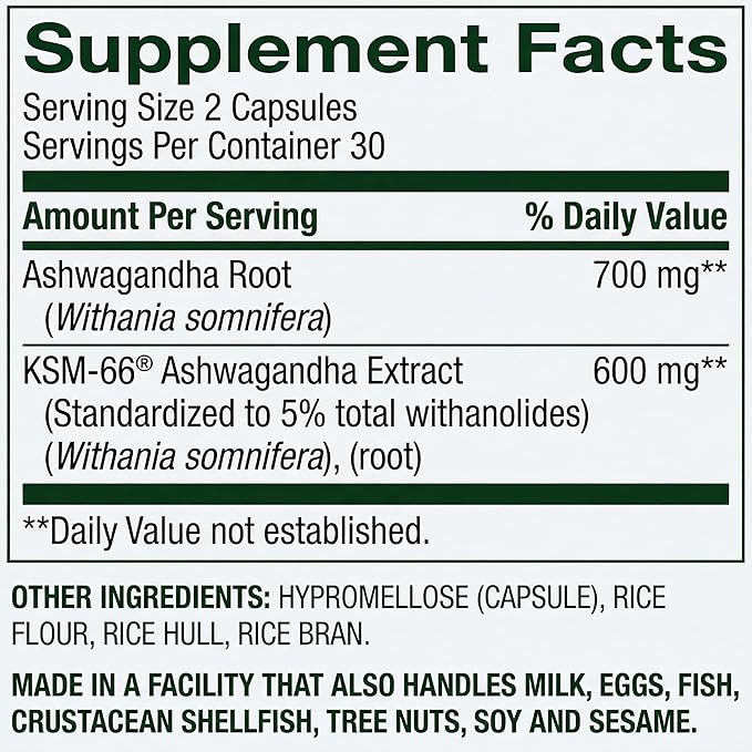 Ashwagandha 1300 mg Extra Strength – 60 Vegetarian Capsules Ashawanda Capsulas Ashwagandha Supplements for Women and Men Gluten Free Non-GMO