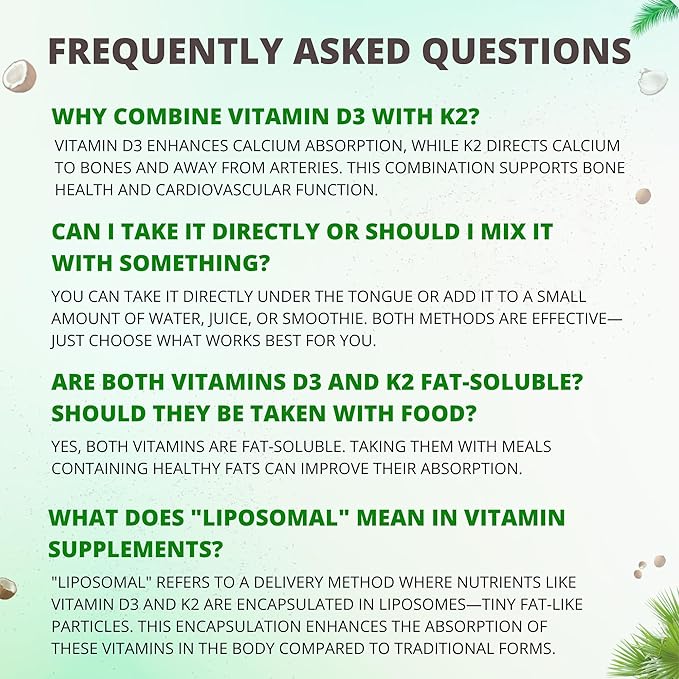 Liposomal Vitamin D3 K2 (MK-7) Liquid Drops with MCT and Olive Oil | Vitamin D3 5000iu | Bone &amp Heart Health | Immune &amp Joint Support Supplement | Maximum Absorption| Made in USA