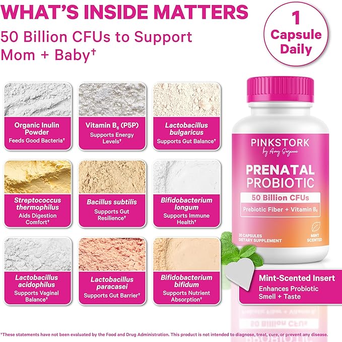 Pink Stork Prenatal Probiotic Mint and Digestive Enzymes Bundle – Supports Digestion and Prenatal Wellness – Women’s Multivitamin with Folate and Enzym