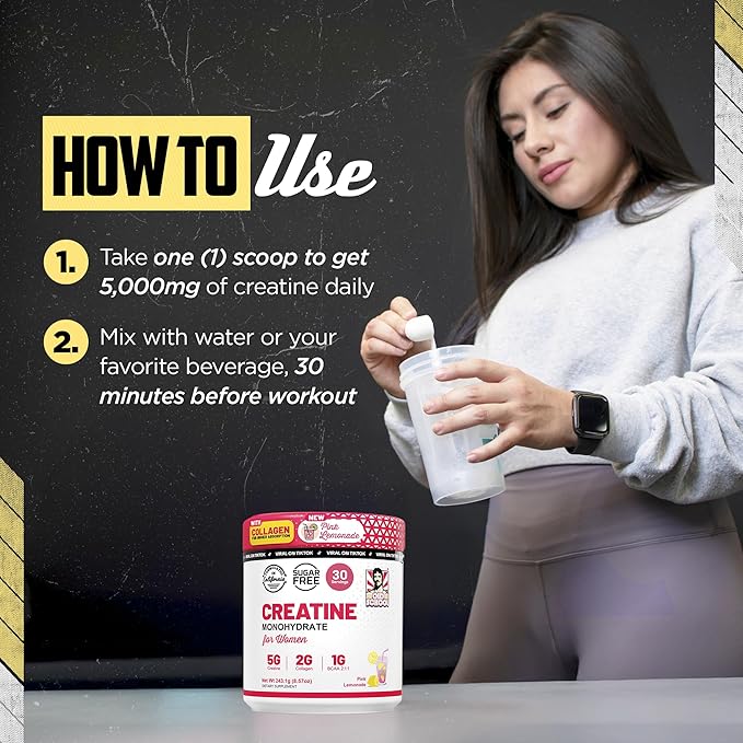 Old School Labs 5g Creatine Monohydrate Powder with Collagen &amp BCAA ∣ Women's Post-Workout Formula for Muscle Repair &amp Recovery Energy &amp Lean Muscle Support 30 Servings Pink Lemonade