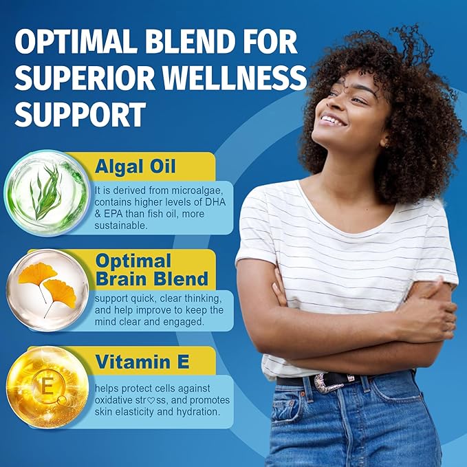 Vegan Omega 3 Supplement 120cts Omega3 Fatty Acids Softgels Fish Oil Alternative Plant-Based DHA EPA Algae Oil Omega-3 Supplement No Fish TasteNon GMO