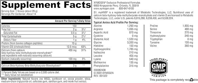 XYMOGEN FIT Lean Food Collagen - Muscle Recovery &amp Connective Tissue Support - Collagen Peptide Protein Powder - with HMB &amp Vitamin D3 - Mocha Latte - 14 Servings (13.83 oz)