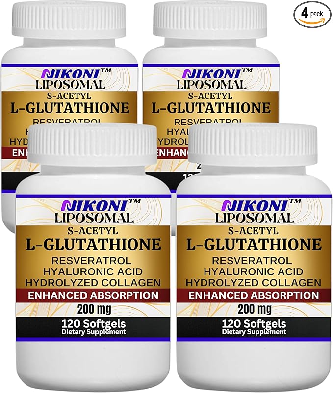 Nikoni Liposomal S-Acetyl L-Glutathione Resveratrol Hyaluronic Acid &amp Collagen 500 mg-480 Softgels
