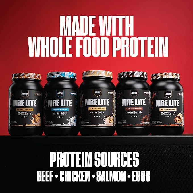 REDCON1 MRE LITE Whole Food Protein Powder Fudge Brownie - Lactose Free &amp Sugar Free Meal Replacement with Animal Protein Blends - Easy to Digest Formula - Only 2g Carb per Serving (30 Servings)