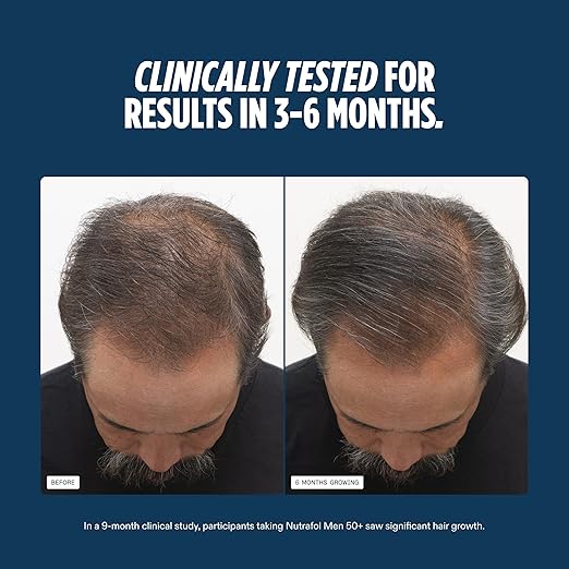 Nutrafol Men 50+ Hair Growth Supplements Clinically Tested for Visibly Thicker Hair and Scalp Coverage #1 Dermatologist-Recommended Hair Growth Supplement Brand - 2 Month Supply 2 Refill Pouches