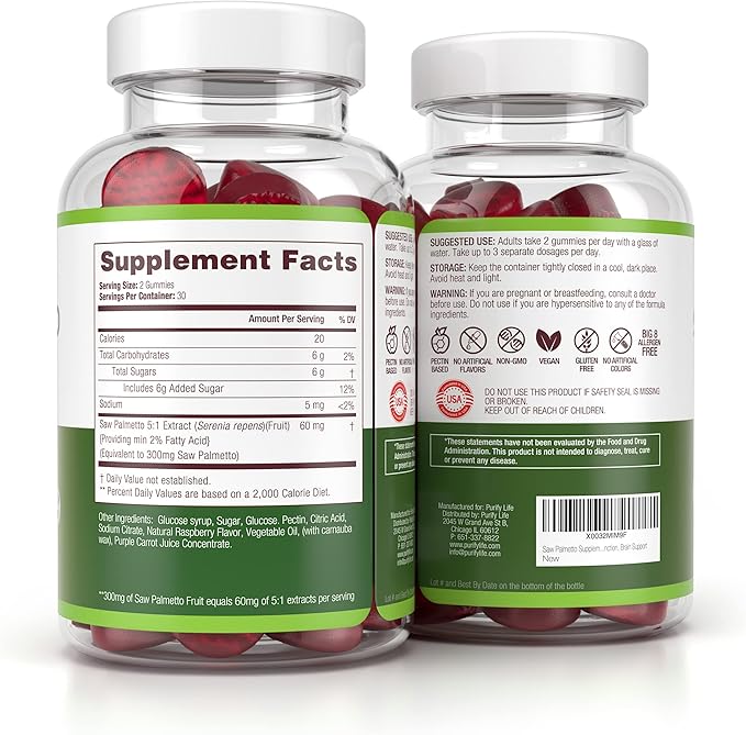 Sugar-Free Saw Palmetto Gummies for Men &amp Women - Saw Palmetto Extract Supplement for Hair Appearance Hormone Balance &amp Prostate Wellness - Vegan Pectin Formula Non-GMO Gluten Free - 60 Cou