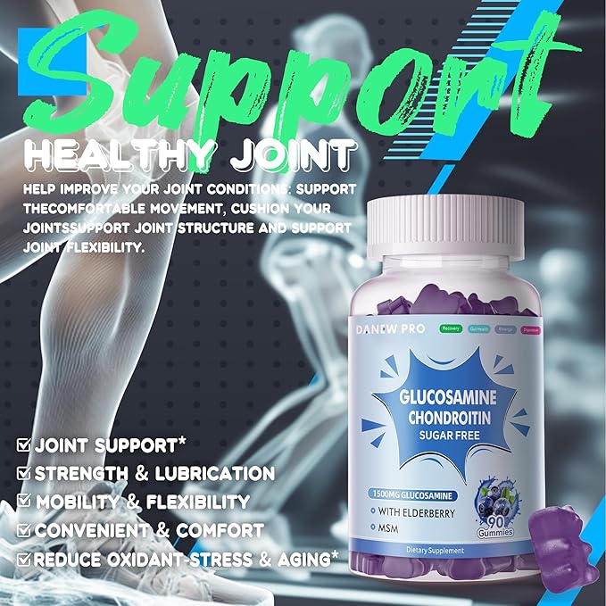 Glucosamine Chondroitin Gummies with MSM &amp Elderberry Extra Strength - Joint Support Antioxidant Immune Support Supplement for Adults Men &amp Women.180 Orange Gummies - 2pack