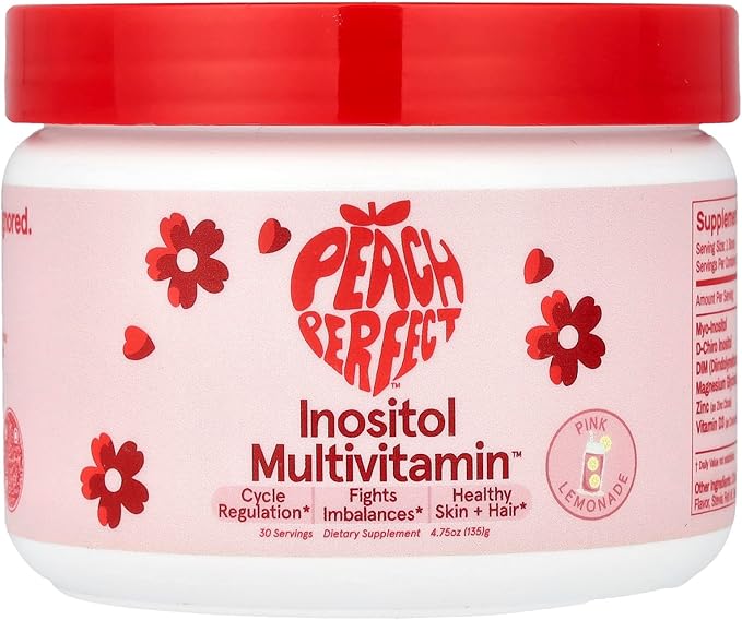 Peach Perfect Inositol Powder Multivitamin Pink Lemonade Flavor – 4g Myo &amp D-Chiro Inositol DIM Zinc Magnesium Glycinate Vitamin D3 – Supports Women’s Health Cycle Energy 30 SVG