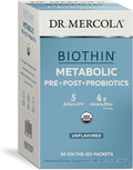 Dr. Mercola Biothin Metabolic Pre + Post + Probiotics Unflavored 30 Servings (30 Packets) Dietary Supplement 5 Billion CFU 4 g Dietary Fiber Certified USDA Organic Non-GMO