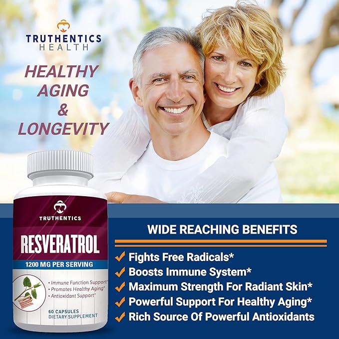 TRUTHENTICS Resveratrol with TransResveratrol + Advanced Probiotic Bundle - Healthy Aging Heart Immune &amp Digestive Support - Gluten Free Non-GMO - Easy to Swallow Capsules