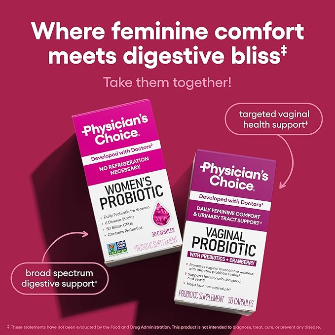Physician's CHOICE Probiotics for Women - PH Balance Digestive UT &amp Feminine Health - 50 Billion CFU - 6 Unique Strains for Her - Organic Prebiotics Cranberry Extract+ - Women Probiotic - 30 C