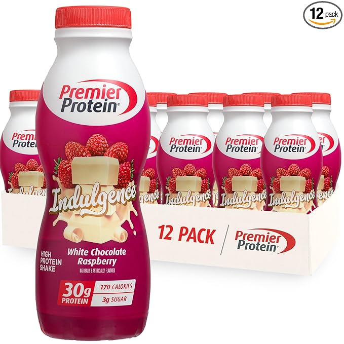 Premier Protein Shake INDULGENCE White Chocolate Raspberry 30g Protein 170 Calories 3g Sugar 11.5 fl oz 12 Pack (Packaging May Vary)