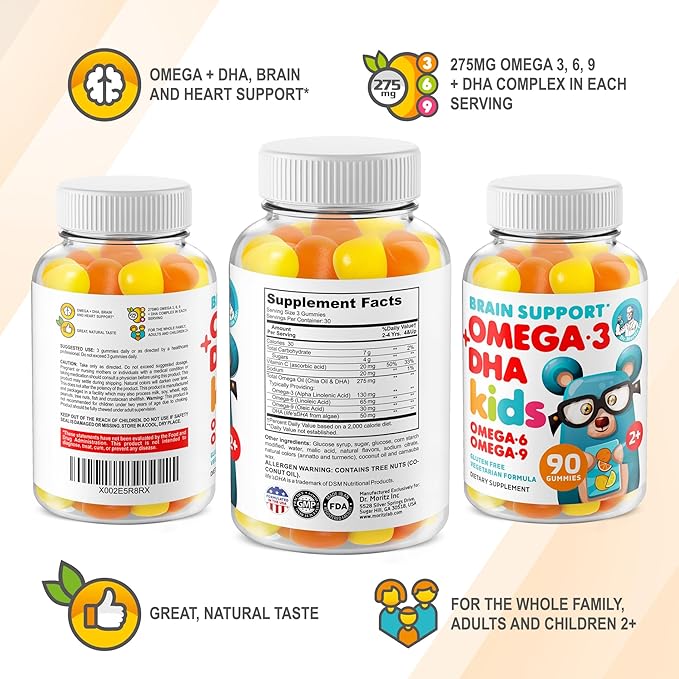 DR. MORITZ Vegan Omega 3 Gummies for Kids and Toddlers (90 Count) Omega 3 Kids Gummies for Brain and Heart Health No Fish Oil and Gluten Free