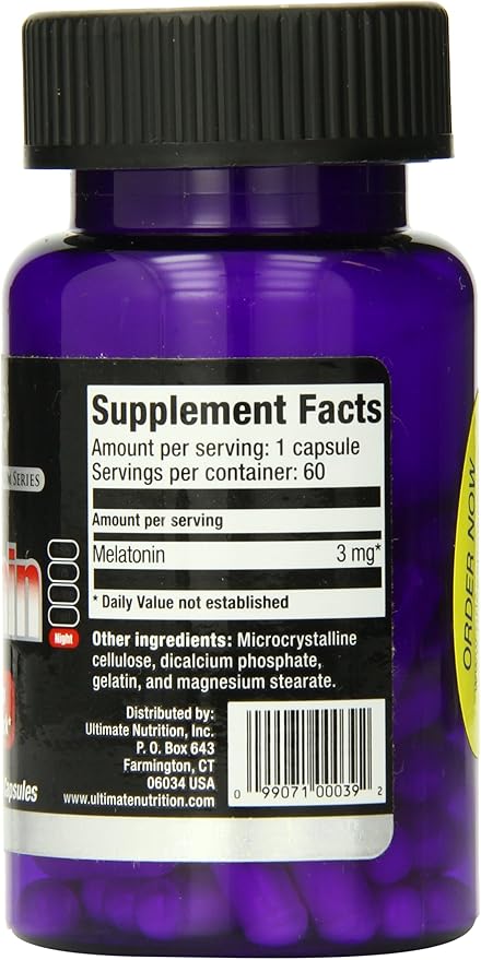Ultimate Nutrition Melatonin 3 mg 60-Capsule Bottles (Pack of 6)
