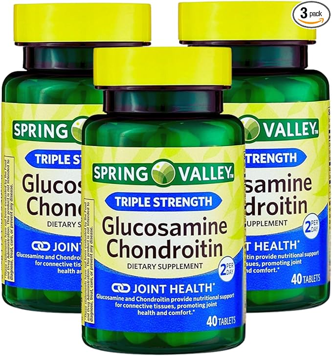 Unique Bundle Store Glucosamine Chondroitin Triple Strength 40 Tablets Glucosamina Suplemento 1400mg Glucosamine + 1200mg Chondroitin Daily Joint Support Gluten Free (Pack of 3)