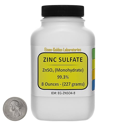 Zinc Sulfate [ZnSO4] 99.3% ACS Grade Powder 8 Oz in a Space-Saver Bottle