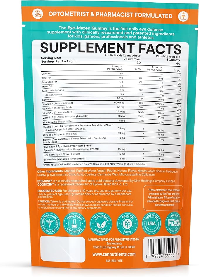 The Eye-Mazen Gummy Eye Vitamins for Vision and Eye Health - Lutein and Zeaxanthin Supplements for Eyes with Omega 3 &amp Vitamin A - Eye Supplements for Adults Kids &amp Seniors