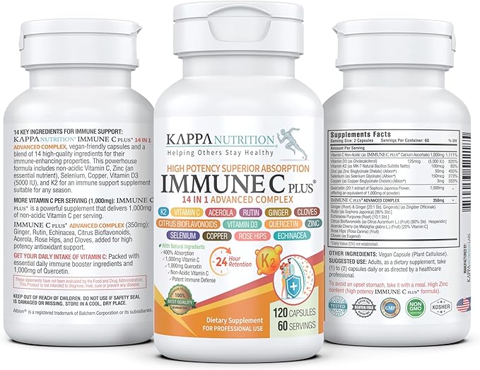 Quercetin 1000mg Vitamin C 1000mg Zinc 50mg Vitamin D3 5000iu Selenium Copper Acerola Ginger Rutin Bitter Orange Rose Hips Echinacea Immune C Plus 14 in 1 Immune C Plus (120 Count)