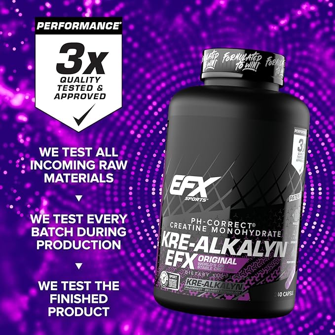 EFX Sports Kre-Alkalyn EFX | pH Correct Creatine Monohydrate Pill Supplement | Strength Muscle Growth &amp Performance | 120 Servings 240 Capsules