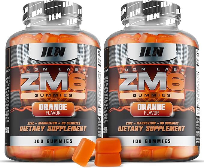Iron Labs ZM6 Gummies for Men &amp Women - 2 Pack - Zinc Magnesium Gummies (200 Count Orange Flavor Vegan) - Magnesium Citrate and Zinc Citrate Supplements with Vitamin B6 and D3