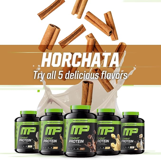 Muscle Pharm Combat Protein Powder Horchata Flavor Fuels Muscles for Productive Workouts 5 Protein Sources Including Whey Protein Isolate &amp Egg Albumin Gluten Free 4 lb 52 Servings