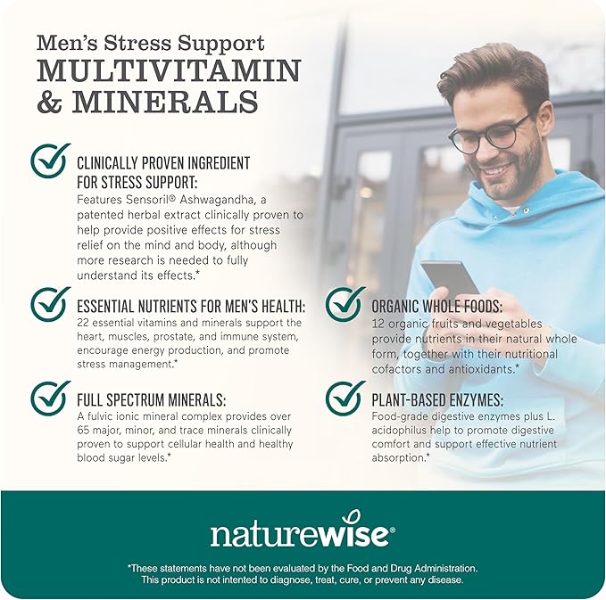NatureWise [1 Multivitamin for Men + Stress Support - 60 Capsules[30-Day Supply] + [1] Vitamin D3 5000iu + Organic Olive Oil - 30 Mini Softgels[30-Day Supply]