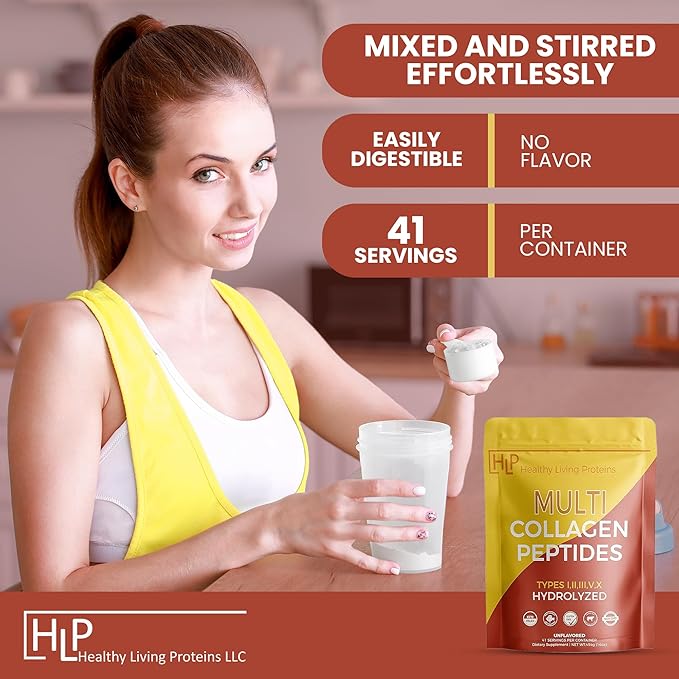 Healthy Living Proteins | Multi Hydrolyzed Collagen Peptides Type I II III V &amp X | Grass Fed Bovine Wild Caught Marine Free Range Chicken | Gluten Free (Unflavored 1 Pound (Pack of 1))