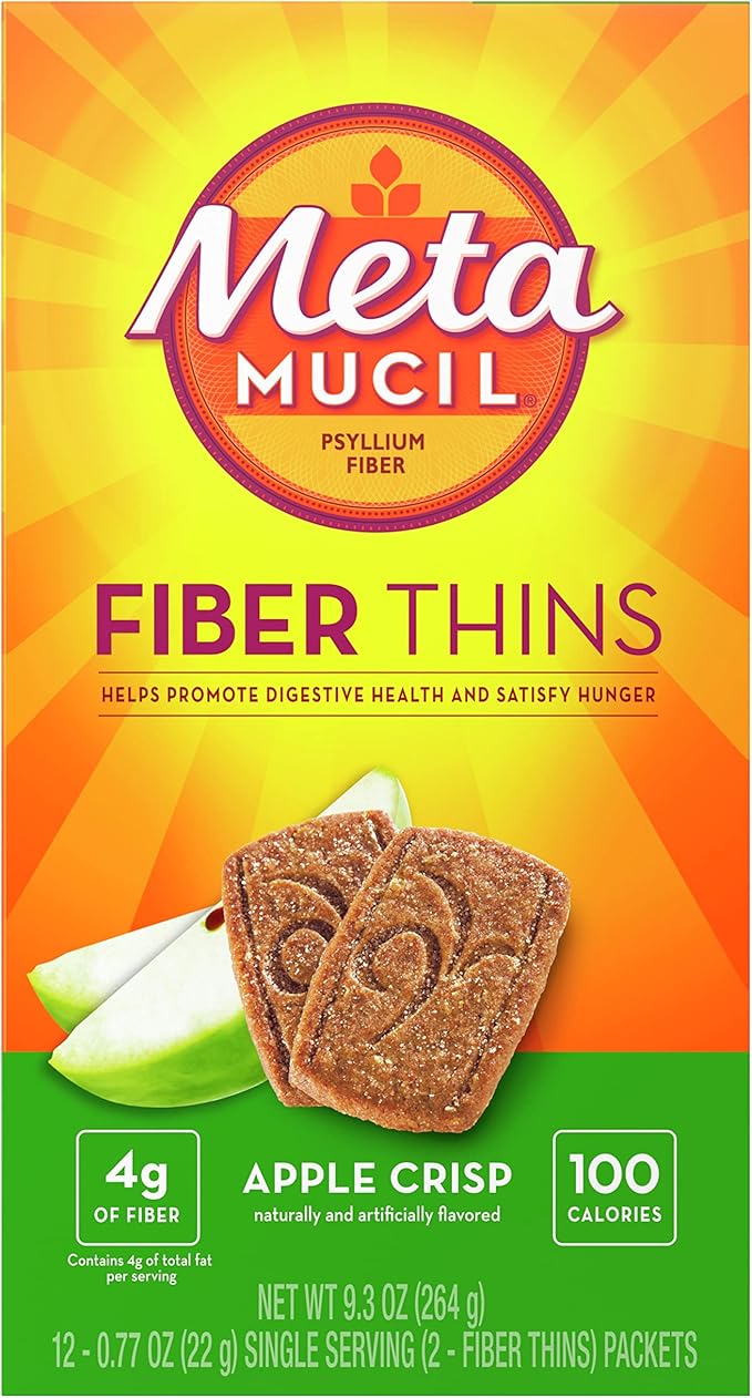 Metamucil Fiber Thins Daily Psyllium Husk Fiber Supplement Supports Digestive Health and Satisfies Hunger Apple Crisp Flavor 48 Total Servings (4 Packs of 12)