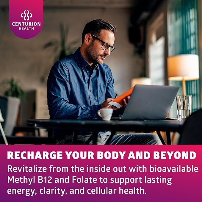 Number One Nutrition Premium Methylated B12 + Folate Supplement for Energy Cognition and Nerve Support 60 Vegan Capsules Non-GMO and Gluten-Free