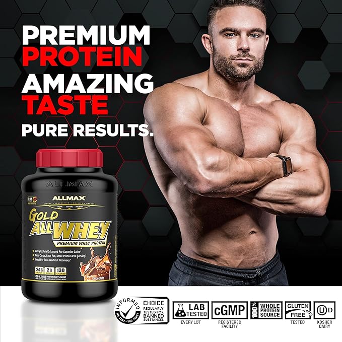 ALLMAX Gold ALLWHEY Chocolate - 2 lb - 24 Grams of Protein Per Scoop - Gluten Free Low Carb &amp Low Sugar - Approx. 30 Servings