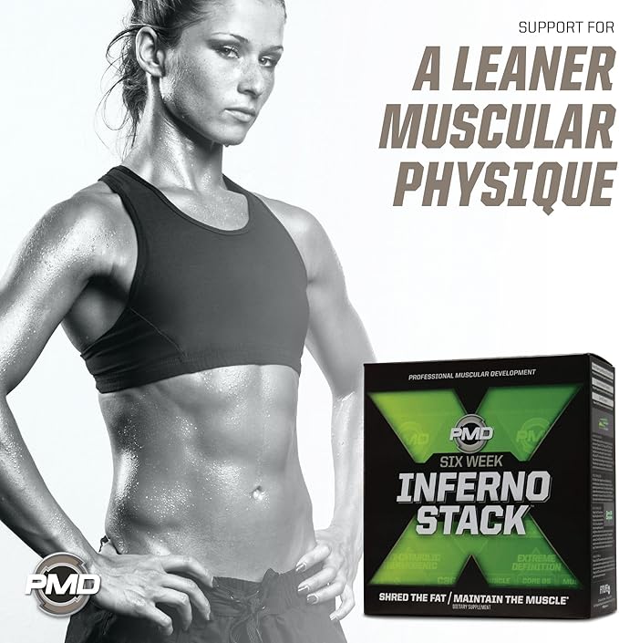 PMD Sports Six Week Inferno Stack - Maximum Strength Fat Burner and CLA Omega Fatty Acid to Lose Fat Fast and Increase Muscle Tone - Arsenal X Inferno/120 Liquid Gels Omega Cuts Elite/180 Softgels