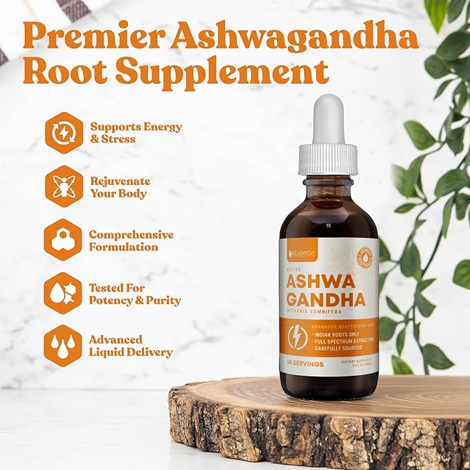 Rejuvica Health Ashwagandha Liquid Drops with Black Pepper Extract – Enhanced Absorption with Piperine &amp Withanolides – High Potency Adaptogen Tincture for Stress &amp Mood Support for Men &amp