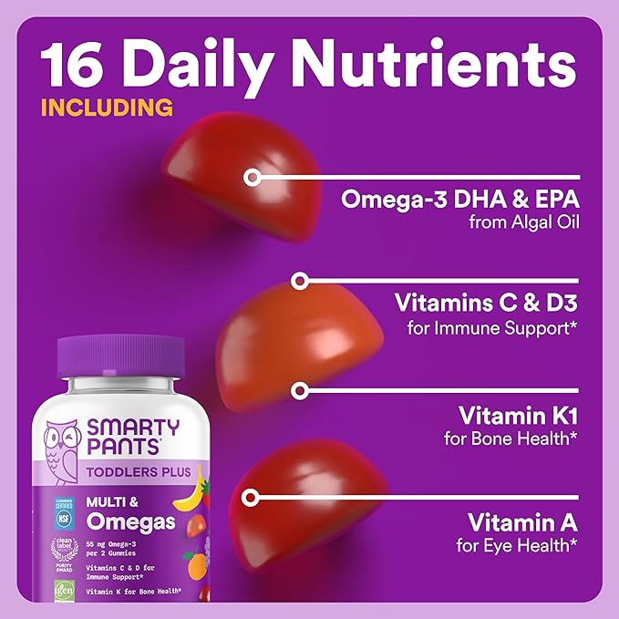 SmartyPants Mom &amp Toddler Daily Nutrition Bundle: Women’s + Toddler Multivitamin Gummies with Omega-3 DHA/EPA Vitamins D3 B12 A &amp Zinc – Gluten Free Non-GMO 90 &amp 60 Count (Pack of 2