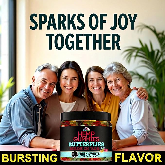 Hemp Gummies Edibles-Delicious Butterflies Gummy Bears-Fresh Fruity Flavors-Natural Candy Peace and Relaxation-for Sleep Calm Relax-Made in USA-100 Count