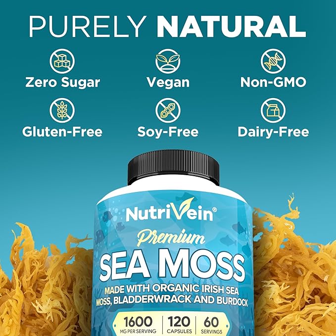 Nutrivein Premium Irish Sea Moss Capsules Berberine Supplements and Ashwagandha Supplements Bundle: High-Absorption Berberine Hcl Ashwagandha Root Extract &amp Sea Moss for Digestion &amp Daily