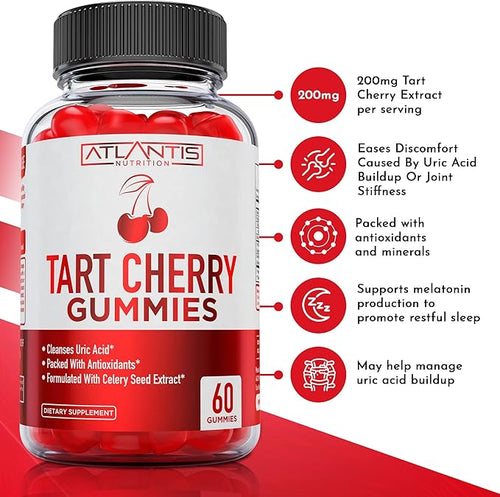 60 Ashwagandha Gummies + 60 Tart Cherry Gummies -Ashwagandha Boosts Energy Levels &amp Strengthens Immune System - Tart Cherry Has Advanced Uric Acid Cleanse for Immediate Gout Pain Reli