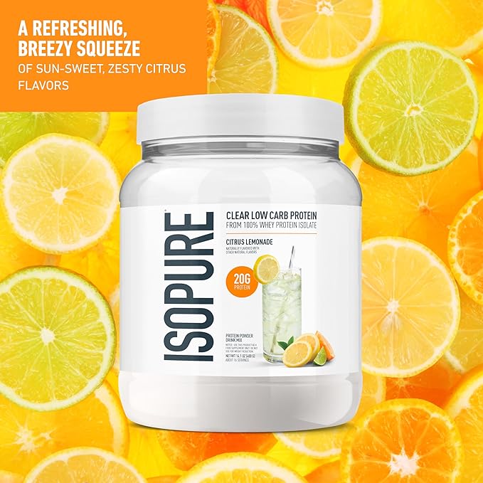 Isopure Clear Whey Isolate Protein Powder Lactose Free Gluten Free Naturally Flavored Citrus Lemonade 20g Protein Per Serving 14.1 Oz 16 Servings (Packaging May Vary)