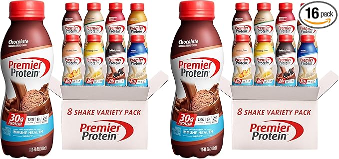 Premier Protein Shake8 Flavor Variety Package30g ProteinNo Added Sugar24 Vitamins &amp Minerals to Support Immune Health11 fl oz (Packaging May Vary)(Pack of 16)