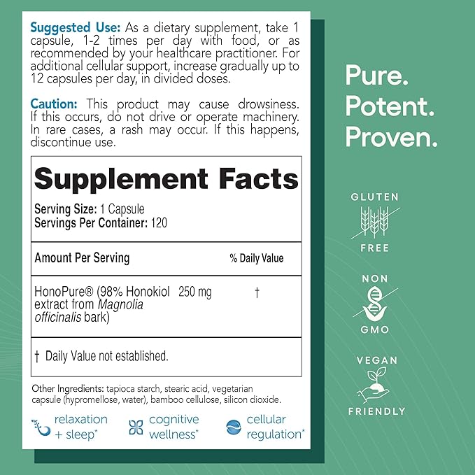 EcoNugenics – HonoPure – 120 Capsules | Professionally Formulated with 98% Pure Honokiol | Supports Cellular Neurological &amp Cognitive Health | Safe Effective &amp Highly Regarded Antioxidant