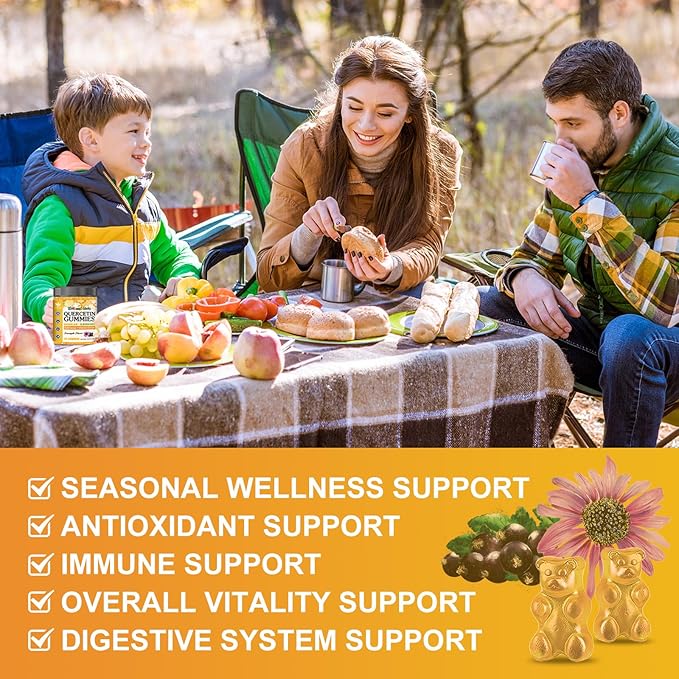 Quercetin Gummies with Bromelain for Adults &amp Kids - Immune &amp Seasonal Wellness Support 800mg Quercetin with Bromelain Zinc Elderberry Vitamin C &amp D3 - Sugar Free Vegan Pineapple Fla