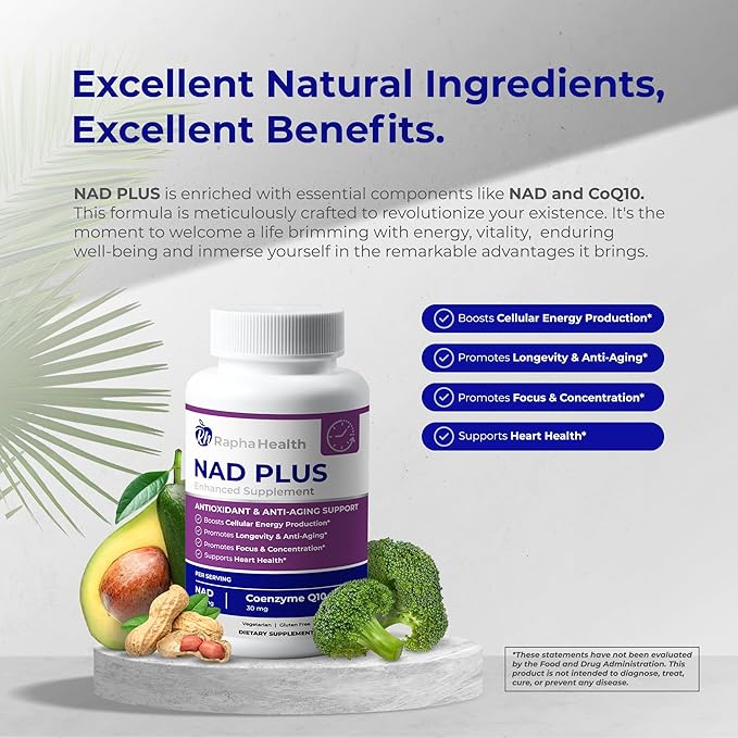 NAD | Advanced Energy &amp Anti-Aging Formula | with NAD and Coenzyme Q10 | Supports Heart &amp Cognitive Health | 120 Capsules - 60 Day Supply
