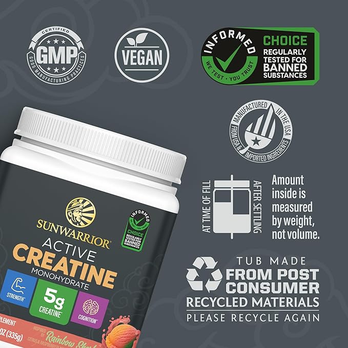 Creatine Monohydrate Powder Micronized PreWorkout Recovery Supplement | Support Muscle Building Strength Training Cognition | Vegan &amp Keto Friendly Easily Mixes Rainbow Sherbert Flavored Creatine