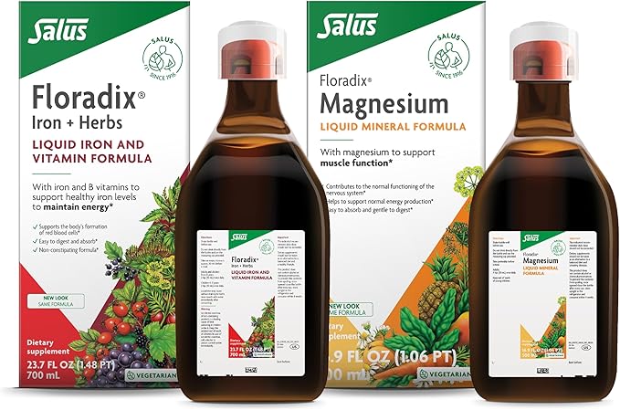 Floradix by Salus Magnesium (16.9 oz) &amp Iron &amp Herbs (23.7 oz) Bundle - Magnesium for Bone Support Digestive Health &amp More* - Iron Supplement for Healthy Energy Support*