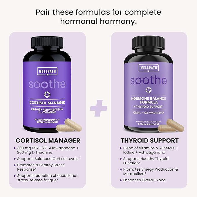 WellPath Soothe Cortisol Manager - Cortisol Supplements for Women with KSM-66® Ashwagandha &amp L-Theanine - Stress Support Detox - 11-in-1 Complex Vegan Made in USA Non-GMO 60 Ct