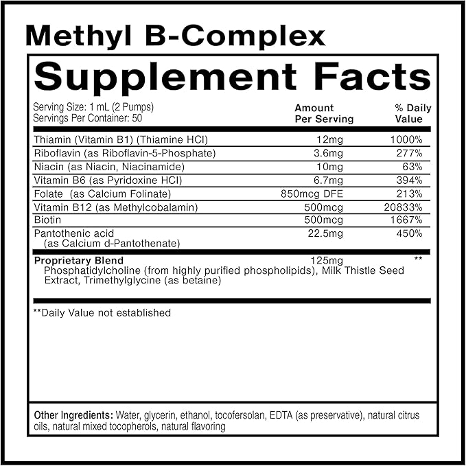 Quicksilver Scientific Methyl B Complex - Liquid Vitamin with Superior Liposomal Absorption of Vitamin B12 Folate Vitamin B6 Riboflavin Biotin Pantothenic Acid Vitamin B1 Niacin (50 ml)