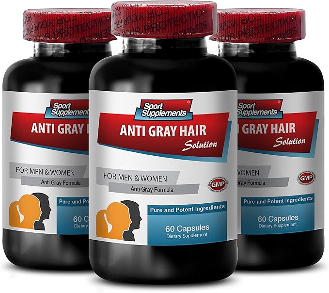 Restore Hair Growth - Anti Gray Hair Natural Formula for Men and Women - Folic Acid Supplement for Women Fo ti Powder Chlorophyll biotin for Gray Hair Gray Hair Vitamins 3 Bottles 180 Capsules