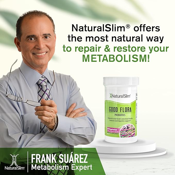 NaturalSlim Good Flora Probiotics for Women &amp Men - Gut Health Supplements with 7 Powerful Strains for De-Bloating &amp Vitality - Probiotics for Digestive Health 60 Vegetarian Capsules Solo