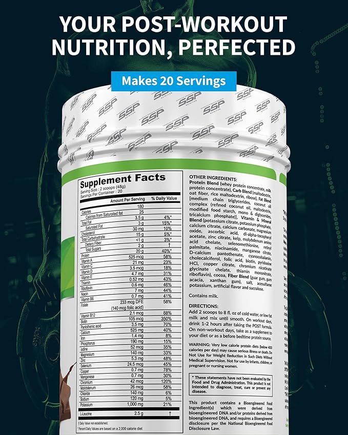 SSP Protein - Whey Isolate &amp Casein with Leucine &amp MCT - Low-Calorie Chocolate Meal Replacement for Lean Muscle Nutrition